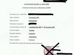 Certificado de formación para trabajar en Polonia