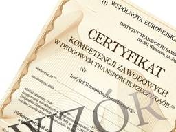 Certyfikat Kompetencji Zawodowych przewóz rzeczy